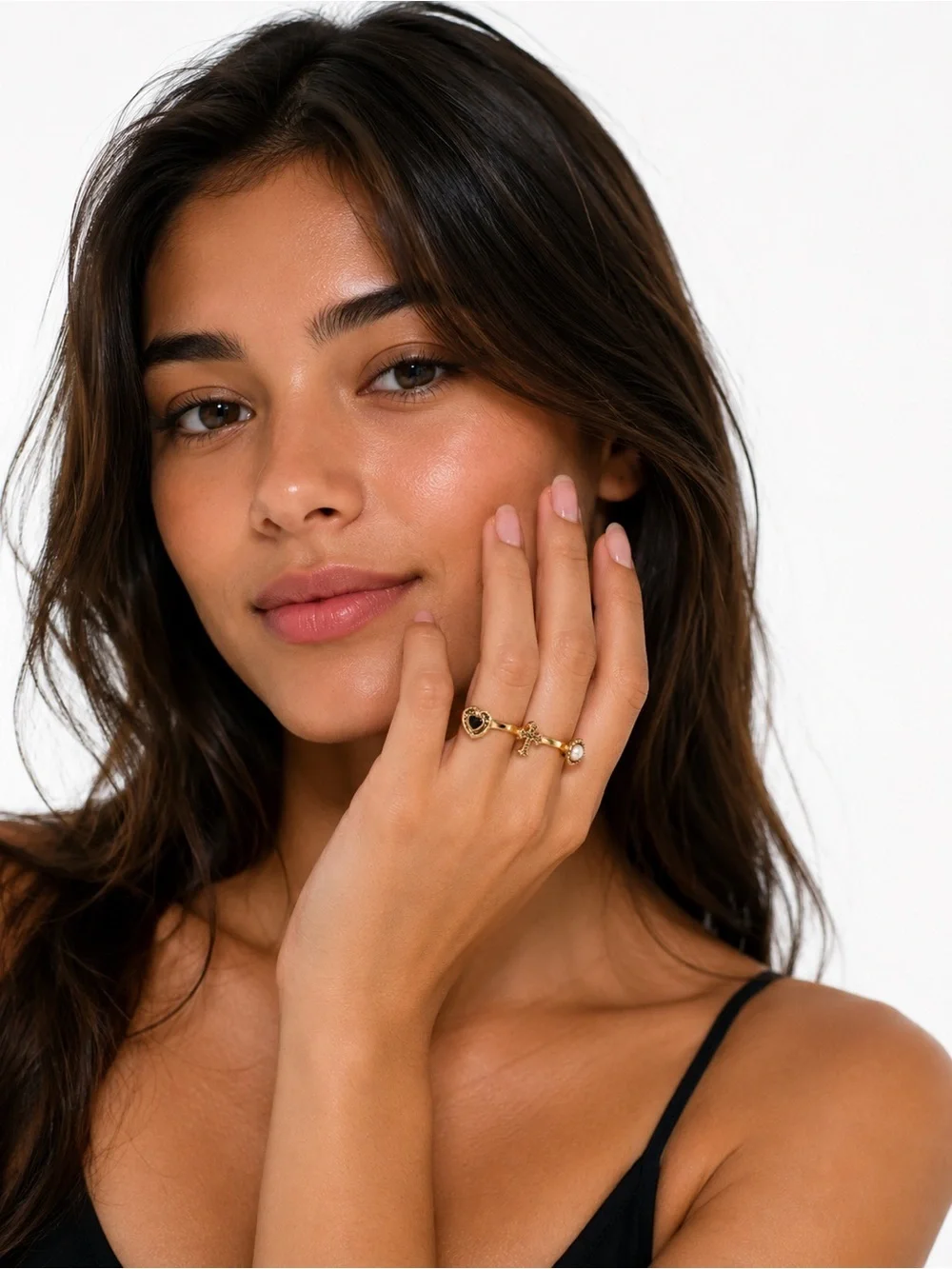 Forever 21 Double Pearl Heart Cross Ring​​